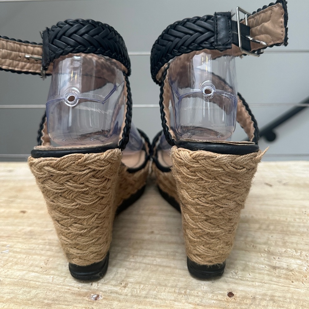 Chase + Chloe Black Woven Espadrille Wedge Sandals Wrap Strap | Size 9 - Picture 7 of 10